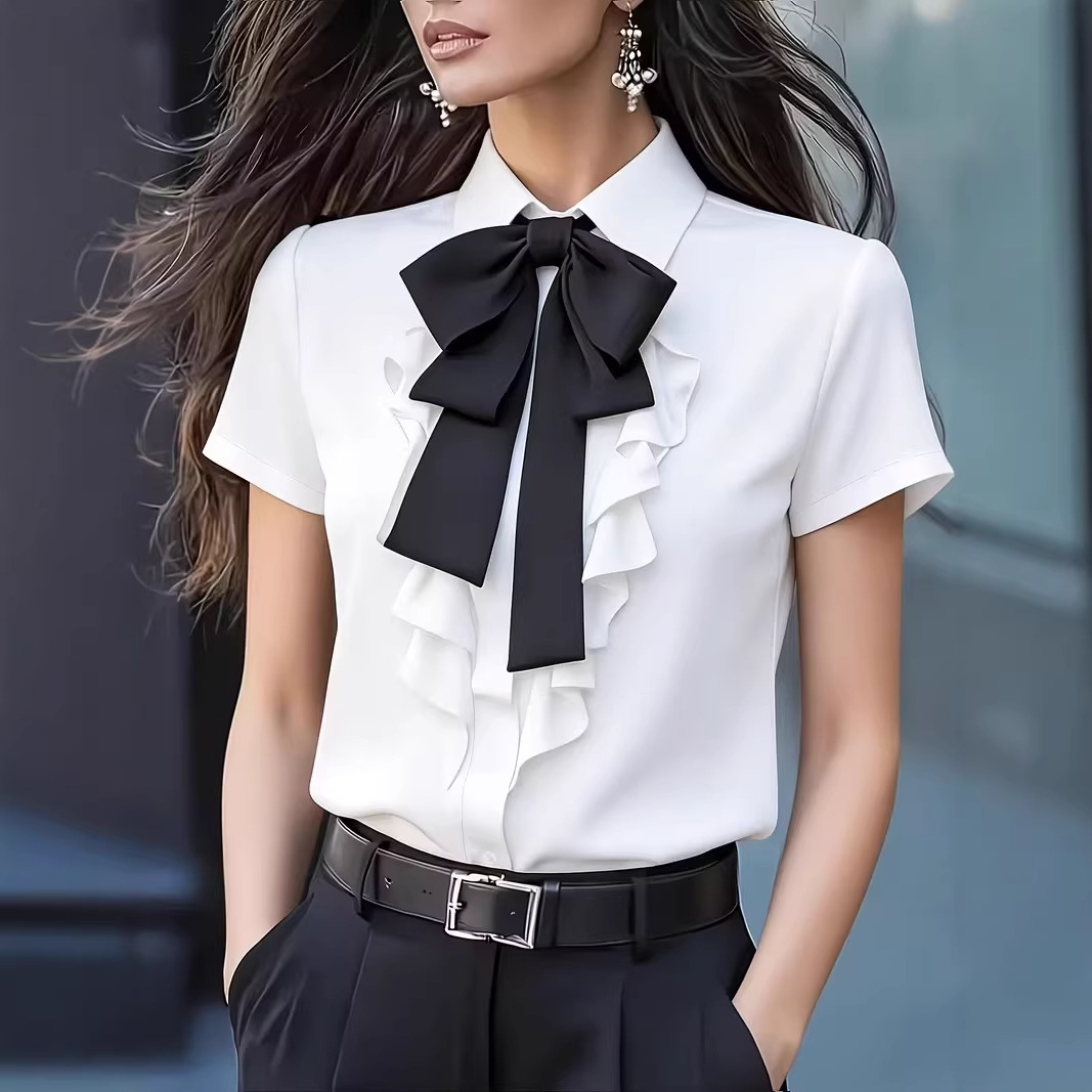 Women Short Sleeve Shirt with  - Shirt Camp Collar 评论和价格