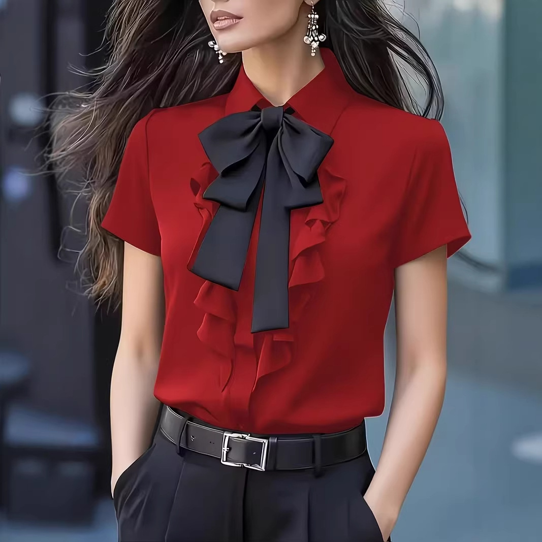 Women Short Sleeve Shirt with  - Shirt Camp Collar 评论和价格