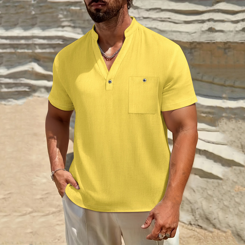 Men's Cotton Linen Henley Shir - Linen Shirt Breathable 评论和价格