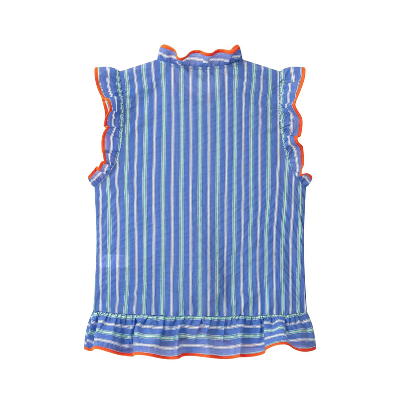 Women's blue vertical striped  - Shirt Camp Collar 评论和价格