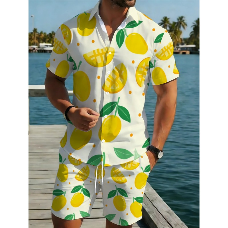 Men Linen Print Short Sleeve S - Short Linen Drawstring 评论和价格