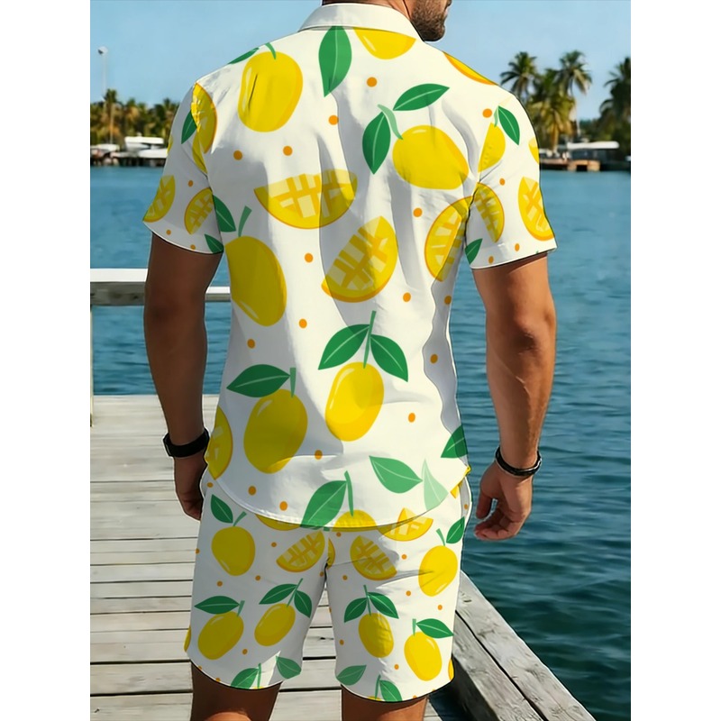 Men Linen Print Short Sleeve S - Short Linen Drawstring 评论和价格