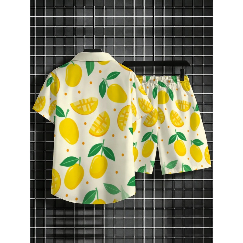 Men Linen Print Short Sleeve S - Short Linen Drawstring 评论和价格
