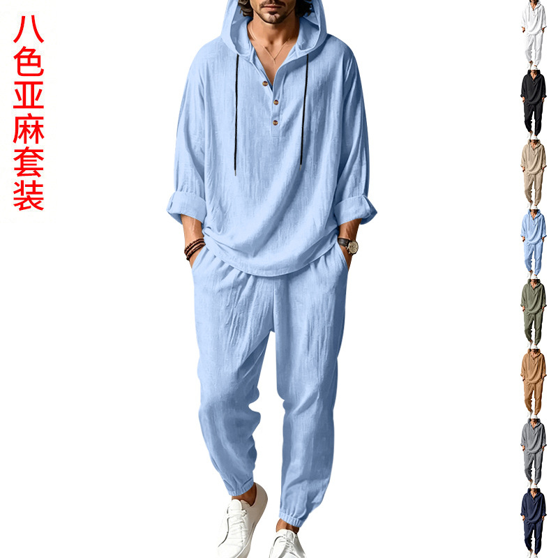 Men's Summer Linen 2 Piece Set - Short Linen Drawstring 评论和价格