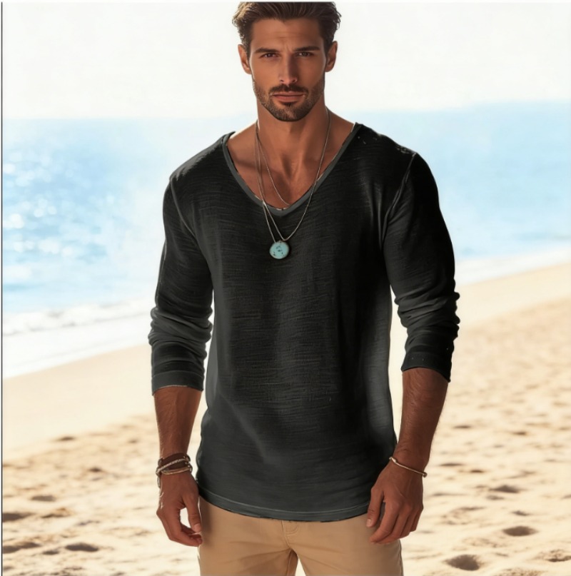 Men's Casual V-Neck Linen Blen - Linen Shirt Breathable 评论和价格