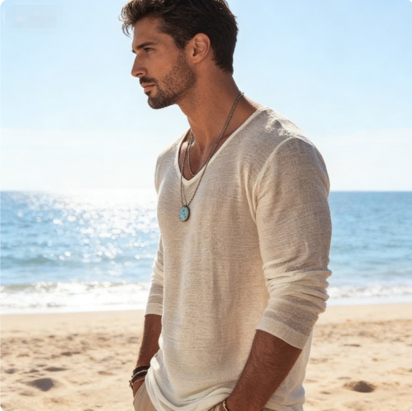 Men's Casual V-Neck Linen Blen - Linen Shirt Breathable 评论和价格