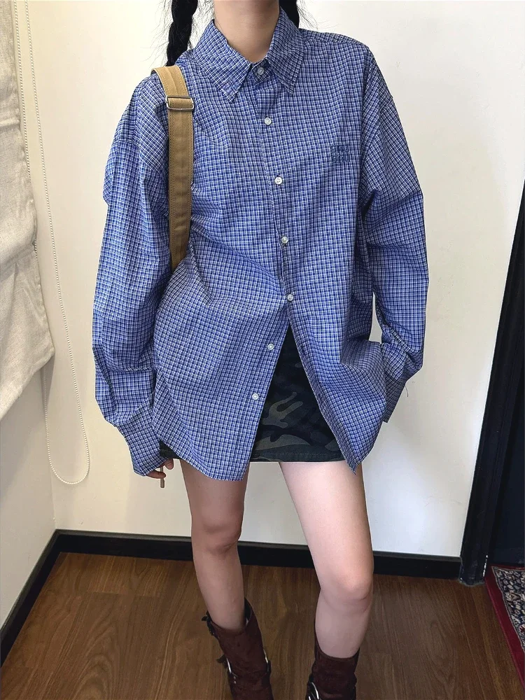 Vintage Blue Plaid Shirts for  - Shirt Camp Collar 评论和价格