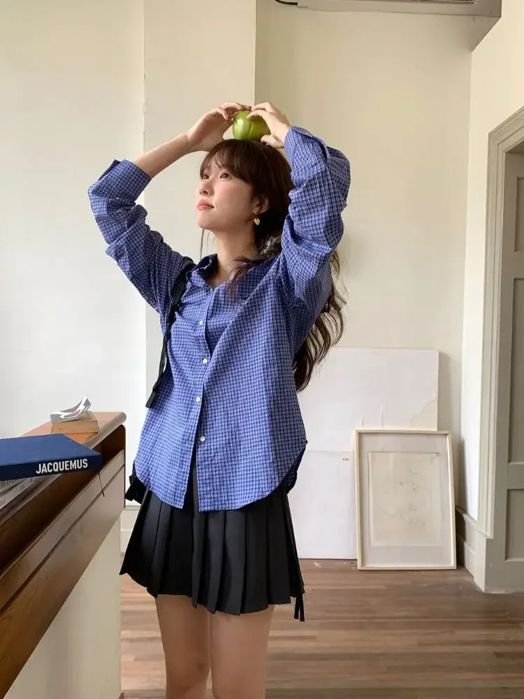 Vintage Blue Plaid Shirts for  - Shirt Camp Collar 评论和价格