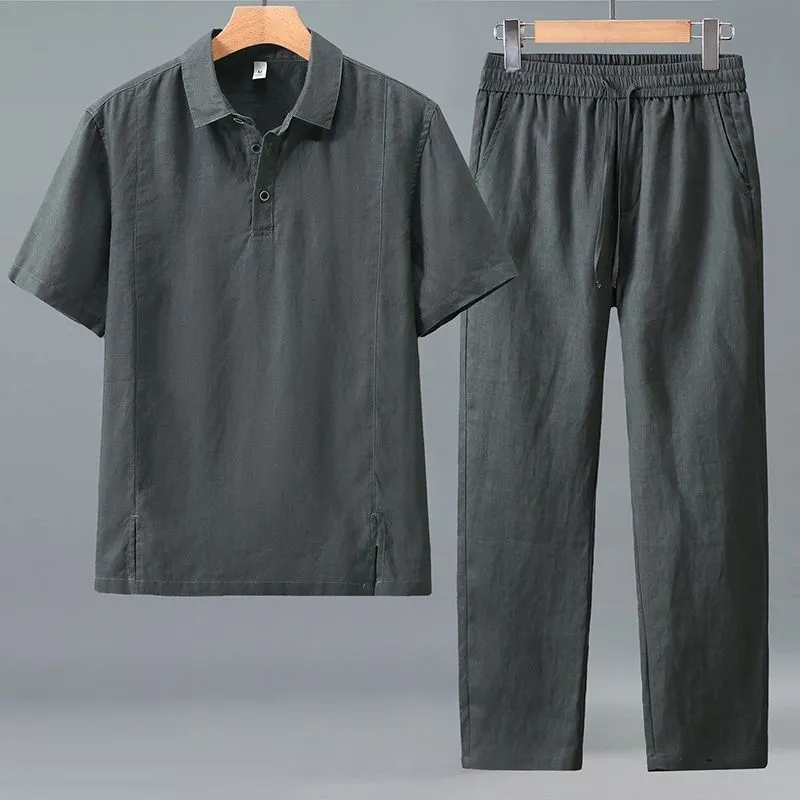 Men Plus Size Summer Linen Two - Short Linen Drawstring 评论和价格