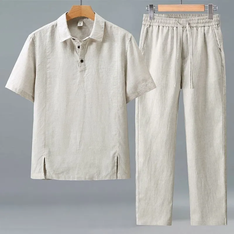 Men Plus Size Summer Linen Two - Short Linen Drawstring 评论和价格