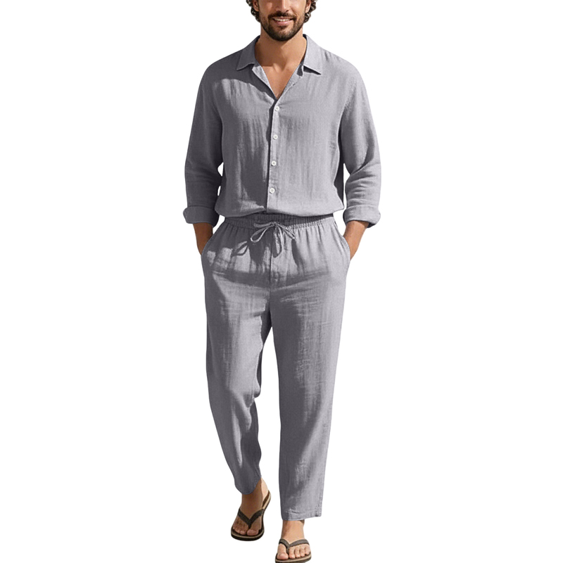 Spring Summer Linen Casual Set - Linen Shirt Breathable 评论和价格